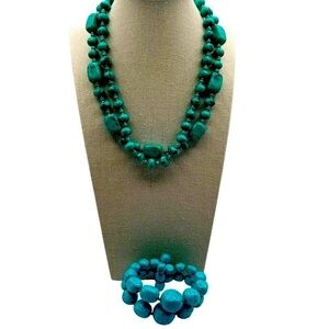 Faux Turquoise Beaded Necklace & Bracelet Set.  N72